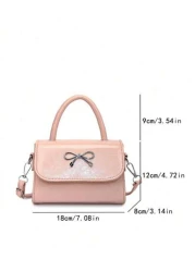 1pc Gentle And Sweet Bow Fashion Handbag Versatile Ins Shoulder Crossbody Bag Stylish And Gentle Small Square Bag With Bow Decoration Pu Material Magnetic Buckle Closure Crossbody Bag High End Solid C