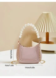 حقيبة صغيرة للإبط للبنات الصغيرات، مزينة باللؤلؤ وغلق سحاب، حقيبة هدية جميلة للبنات