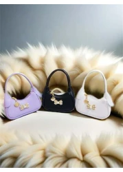 حقيبة يد للفتيات مزينة بالفصوص والخرز بشكل فيونكة، حقيبة أطفال صغيرة جديدة موضة خريف/شتاء بطراز أميري، محفظة