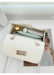 1pc Girls Metal Lock Decor Handbag Shoulder Bag Wallet Coin Purse Adjustable Strap Suitable For Daily Outdoor Travel Trekking Portable Ideal Gift