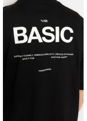  Collection Text Printed Black Oversize Cotton T-Shirt - TMNSS23TS00263