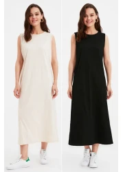  Modest Pack of 2 Black and Tan 100% Cotton Knitted Dress - TCTAW22UK0110