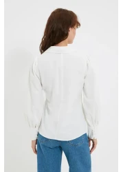  Collection White Balloon Sleeve Cotton Regular Regular Fit Woven Shirt Twoss20Go0065