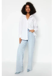  Collection White Single Pocket Boyfriend/Wide Fit Cotton Woven Shirt TWOAW20GO0115