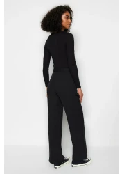  Collection Black High Waist Wide Leg/Wide Leg Pleated Woven Fabric Pants Twoaw21Pl0076