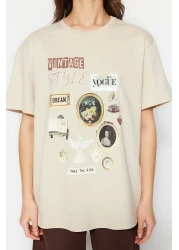  Collection Premium Stone 100% Cotton Printed Oversize/Wide Fit Crew Neck Knitted T-Shirt TWOSS23TS00282