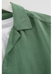  Collection قميص كتان صيفي كبير الحجم بياقة كاكي - TMNSS23GO00053