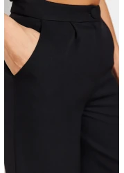  Collection Wide Leg Pleated Black Fabric Trousers - Twoss21Pl0189