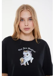  Collection Black Cotton Leisure Printed Piping Detail Knitted Pajamas Set Thmss21Pt0953