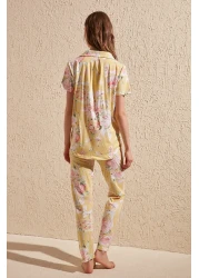  Collection Floral Patterned Yellow Cotton Sleepwear Set - Shirt and Pants THMSS20PT0063