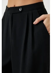 Happiness İstanbul Women's Black Seasonal Woven Shirt Palazzo Trousers Set RV00174