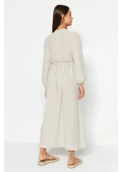  Modest فستان منسوج بتفاصيل حجرية من الجبر/الصدفية TCTAW24EB00110