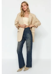  Collection بنطلون جينز أزرق داكن عالي الخصر وواسع الساق TWOAW24JE00313