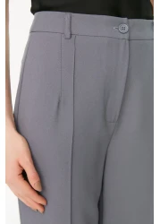  Collection Gray Straight Cut High Waist Ribbed Stitched Woven Trousers TWOSS21PL0093