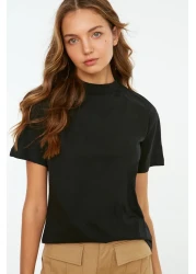  Collection Black Stand Collar 100% Cotton T-Shirt - Twoaw20Ts0096