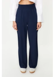 Collection Navy Blue Wide Leg / Wide Ankle Waist Elastic Woven Trousers TWOSS22PL00024