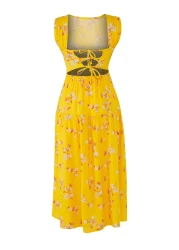  Collection Yellow Floral Cut Out / Flywheel Midi Woven Dress Twoss21El0709